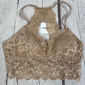SWS ESSENTIALS tan lace racerback bralette, size M